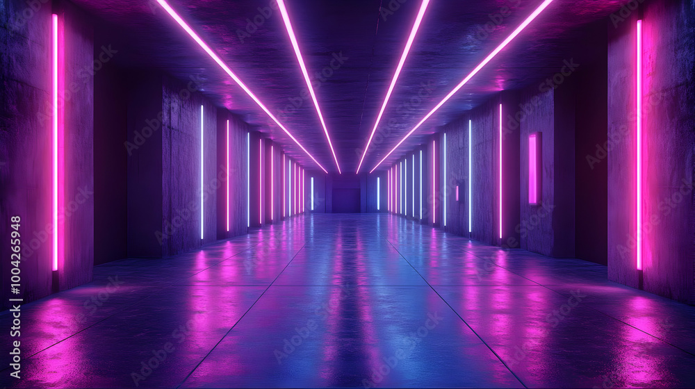Neon Lights Corridor 3D Render Neon Lights Corridor 3D Render