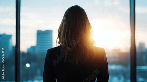 Professional woman contemplating a city skyline at sunrise Free Download Professional woman contemplating a city skyline at sunrise - GFXLoad