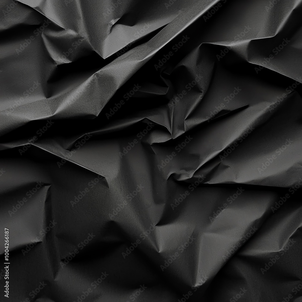 Obraz premium Close-up of textured black crumpled paper, ideal for backgrounds, designs, and artistic projects.