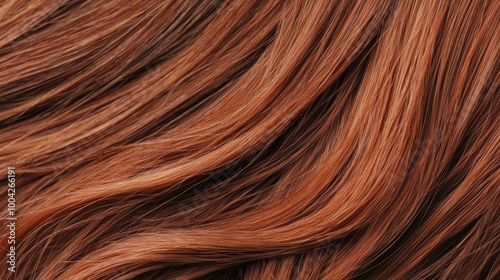 Close-up of rich, flowing auburn hair texture on a neutral background.