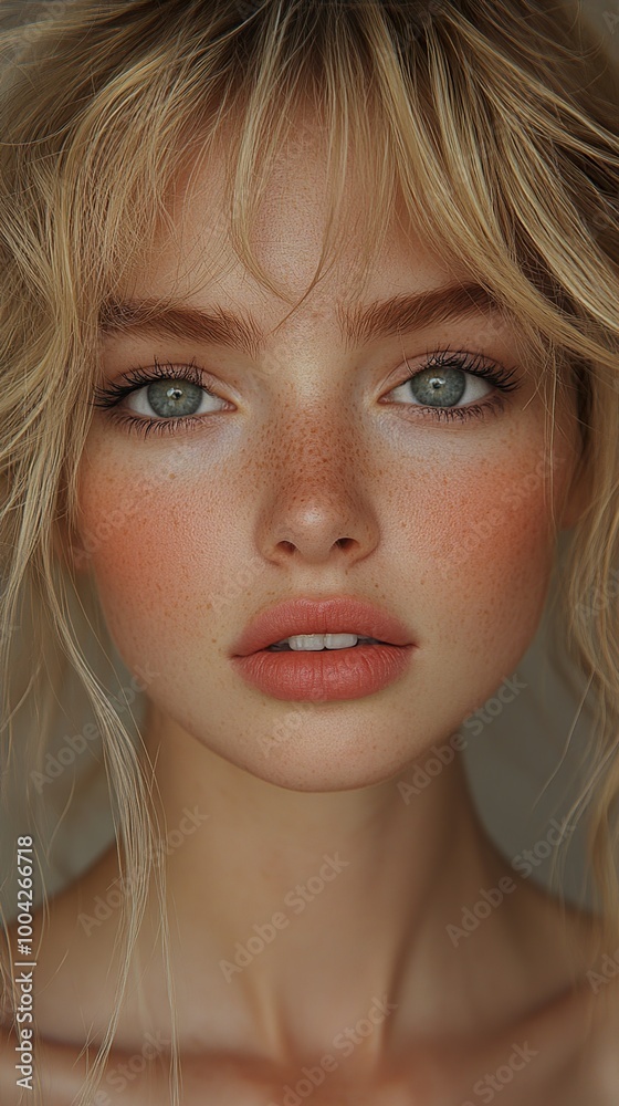 Portrait of a Beautiful Woman with Blonde Hair and Blue Eyes Portrait of a Beautiful Woman with Blonde Hair and Blue Eyes