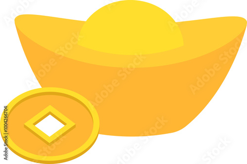 Chinese gold ingots and coins vector.
Gold Ingot yuanbao and coins icon svg.