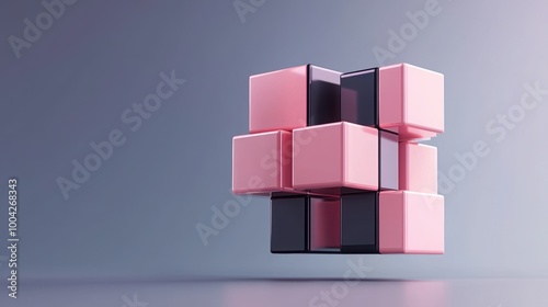 A vibrant composition of pink and black cubes arranged in a modern artistic style, perfect for abstract design themes.