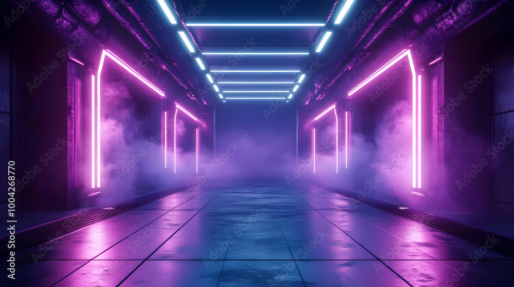 Neon Lights Hallway 3D Illustration Neon Lights Hallway 3D Illustration