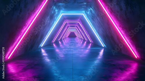 Neon Lights Tunnel 3D Illustration