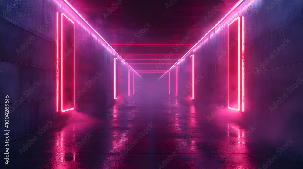 Neon Pink Lights in a Dark Hallway 3D Illustration Neon Pink Lights in a Dark Hallway 3D Illustration