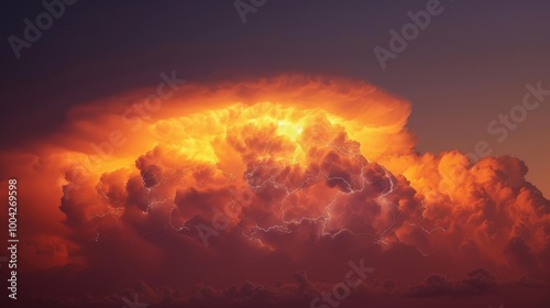 Intense Fiery Thunderstorm Cloud Bursting with Dramatic Energy and Power