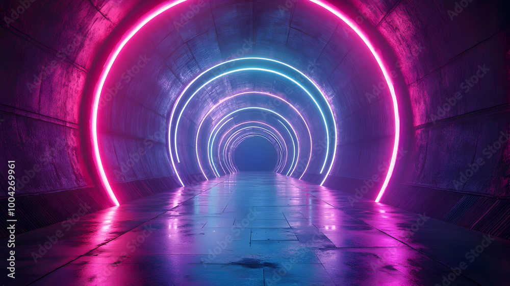 Neon Lights in a Tunnel 3D Illustration Neon Lights in a Tunnel 3D Illustration
