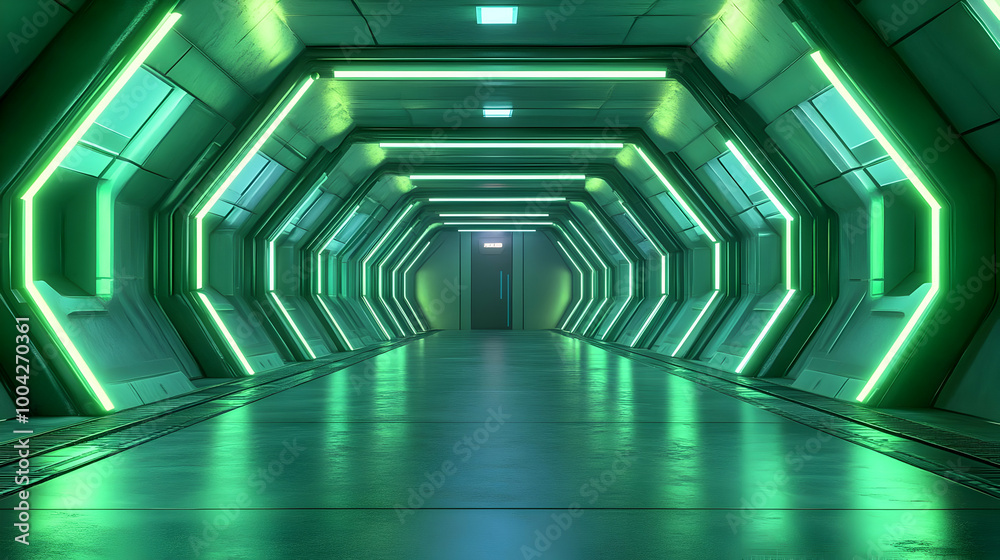 Futuristic Green Corridor 3D Illustration Futuristic Green Corridor 3D Illustration