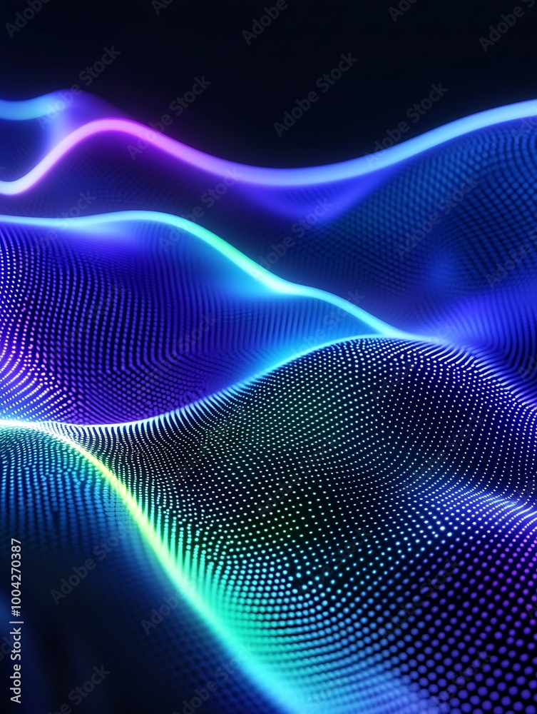 Abstract colorful waves in a digital landscape, showcasing a vibrant and dynamic pattern. A minimalist poster in metallic and chrome gradient style. Abstract colorful waves in a digital landscape, showcasing a vibrant and dynamic pattern. A minimalist poster in metallic and chrome gradient style.