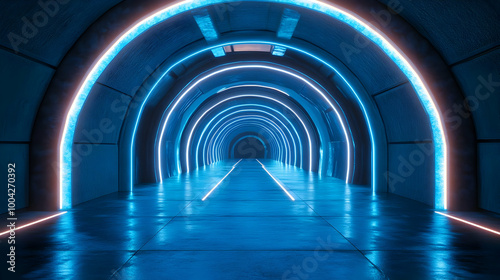 Abstract 3D Background - Futuristic Tunnel with Blue and White Neon Lights