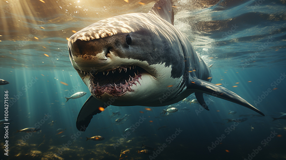Obraz premium Great White Shark Swimming in Ocean