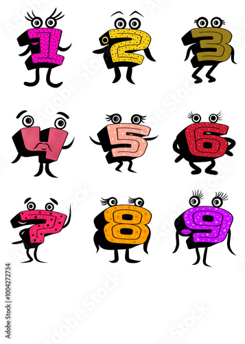 Funny happy colorful numbers from one till nine