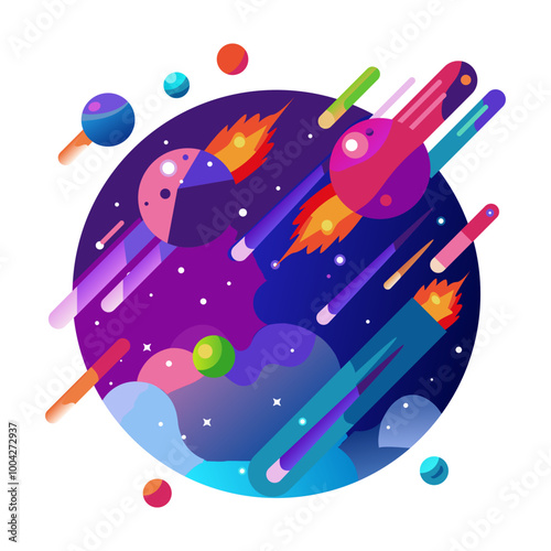 A flat style icon of a planet in space 