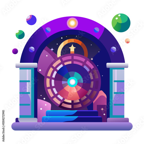 Space portal icon in flat style 