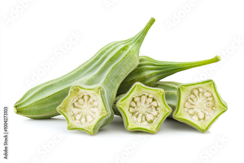 Whole okra isolated on white background photo