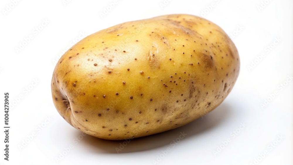 Photograph of a potato with a fisheye lens effect on white background Photograph of a potato with a fisheye lens effect on white background