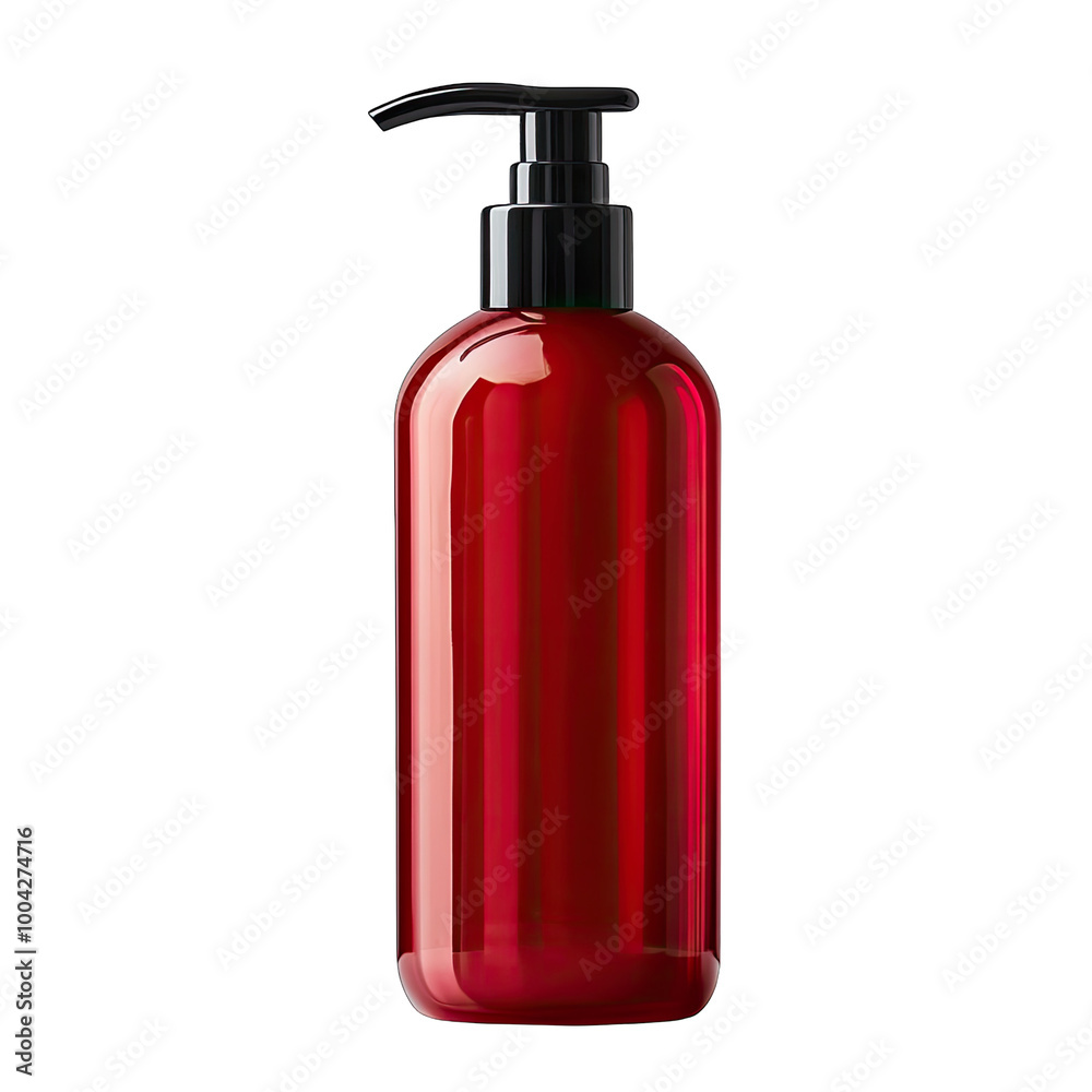 red plastic cosmetics bottle