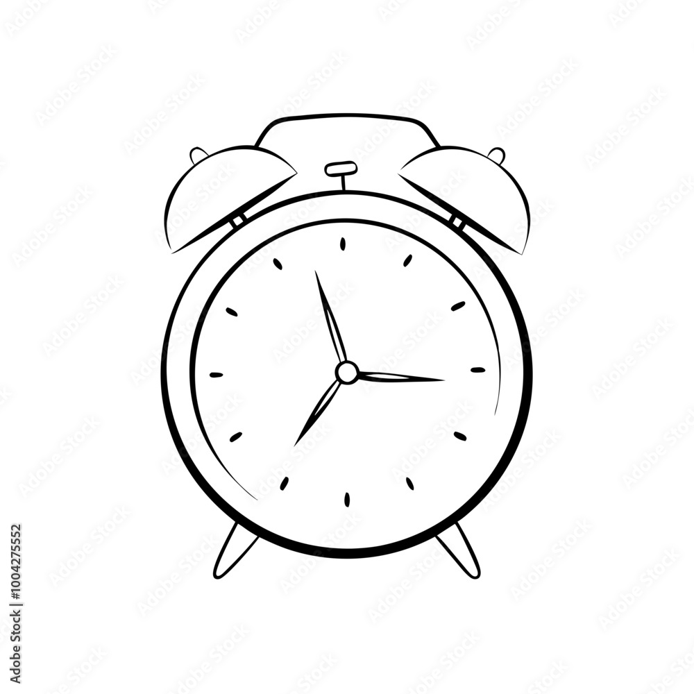 Black and white alarm clock icon in simple line art, a simple monochrome vector Black and white alarm clock icon in simple line art, a simple monochrome vector