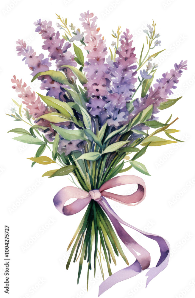 Fototapeta premium Bouquet of Lavenders Tied With Purple Ribbon