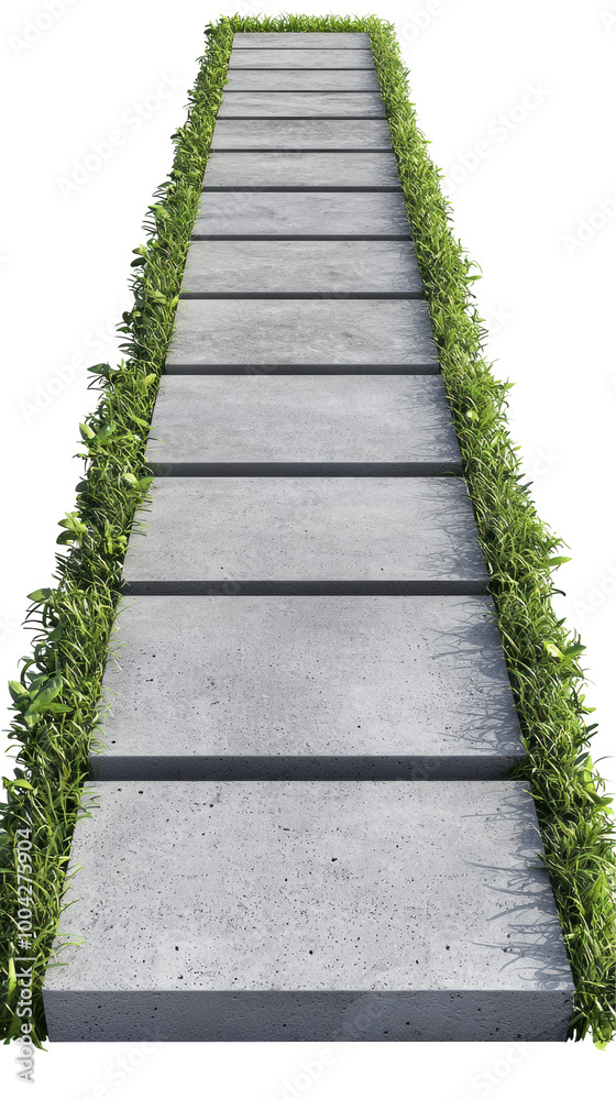 Concrete pathway with grass on both sides, isolated on white background. Concrete pathway with grass on both sides, isolated on white background.