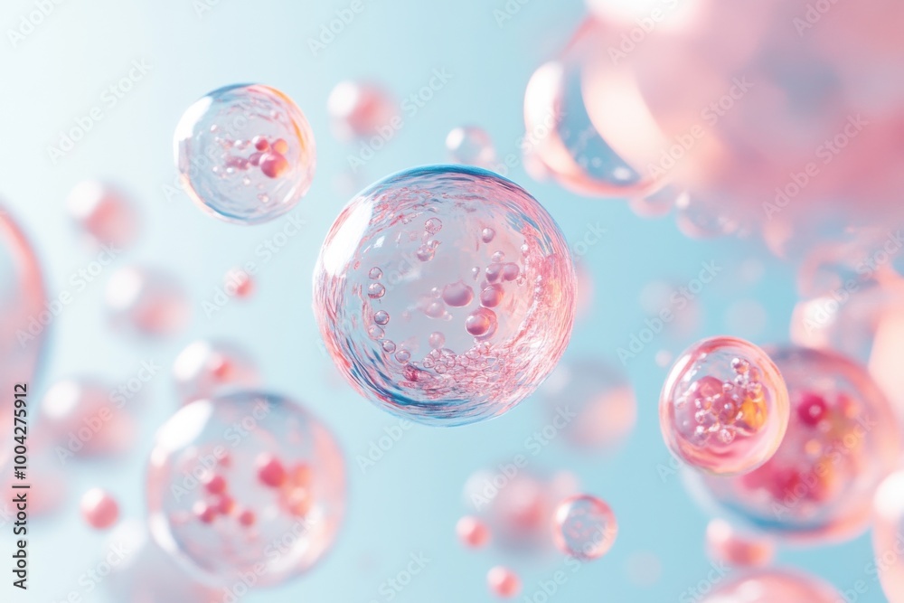 Minimalistic illustration of exosomes in a soft, dreamy design for scientific exploration