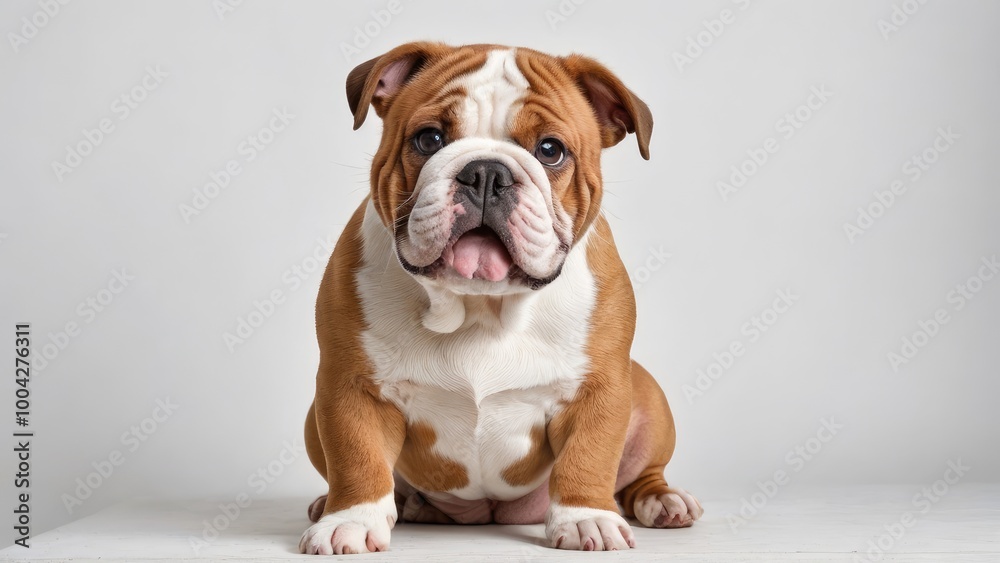 Fototapeta premium Portrait of Red english bulldog on grey background