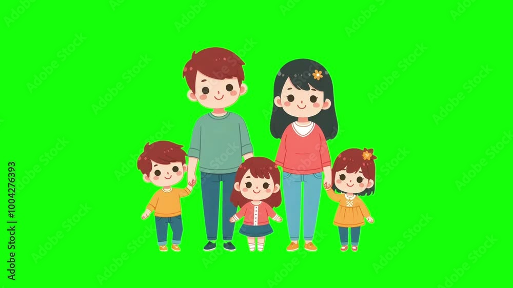 Cute Flat Family Characters Holding Hands and Smiling Together Cute Flat Family Characters Holding Hands and Smiling Together