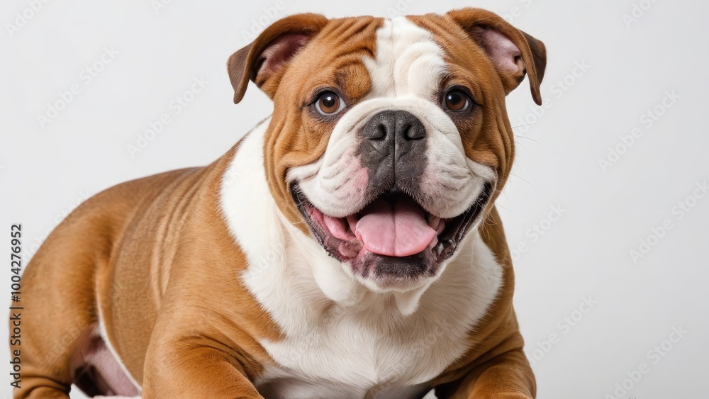 Fototapeta premium Portrait of Red english bulldog on grey background