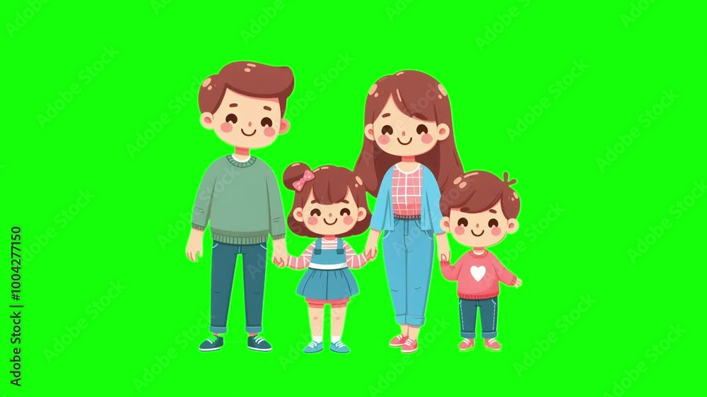 Cute Flat Family Characters Holding Hands and Smiling Together Cute Flat Family Characters Holding Hands and Smiling Together