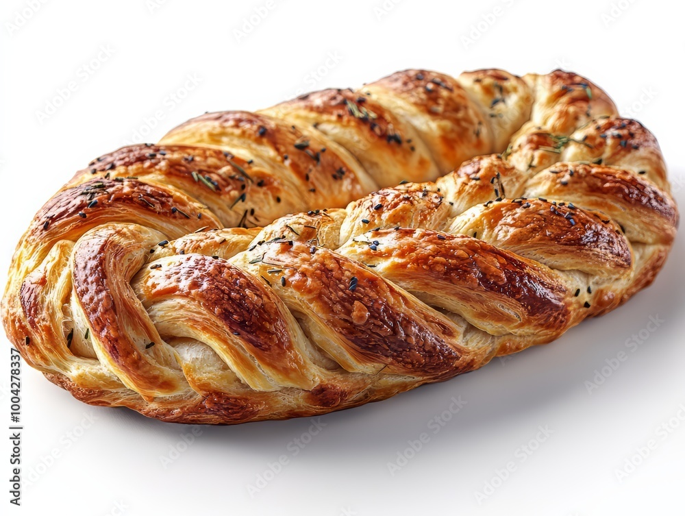 Braided Savory Bread with Crispy Golden Crust and Herb Topping, breakfast concept Braided Savory Bread with Crispy Golden Crust and Herb Topping, breakfast concept