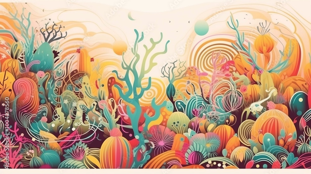 Bright psychedelic ornament with cacti Bright psychedelic ornament with cacti