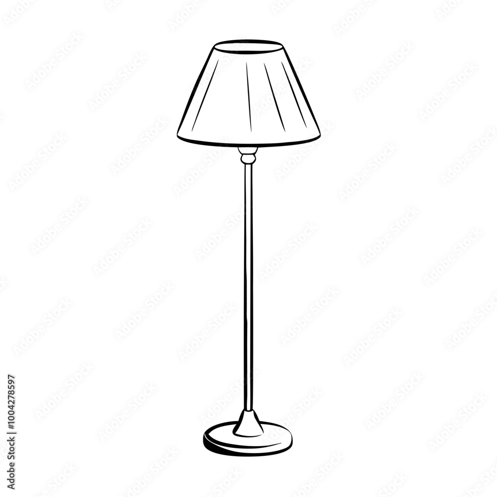 Black and white lamp icon in simple line art with a floor stand