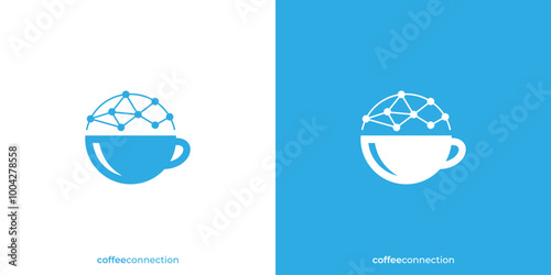 Coffee Connection Logo. Coffee or Drink and Dot Connection with Minimalist Style. Coffee Tech Logo, Icon, Symbol, Vector, Design Inspiration.