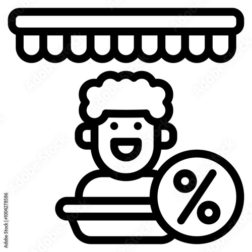 bazaar discount shopman outline icon and illustration