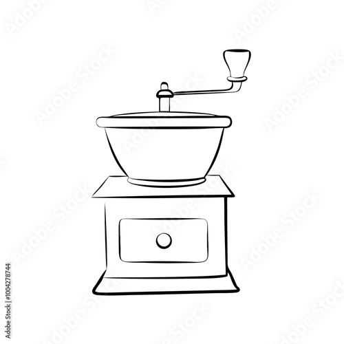 Coffee grinder icon in simple black and white line art