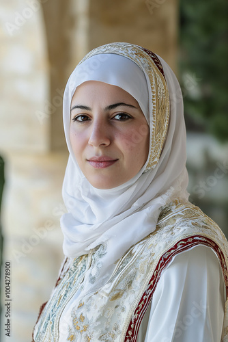 Portrait of a Palestinian woman in traditional thobe dress, Palestine photo