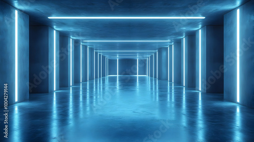 Blue Neon Lights 3D Abstract Background