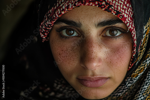 Portrait of a Palestinian woman in traditional thobe dress, Palestine photo