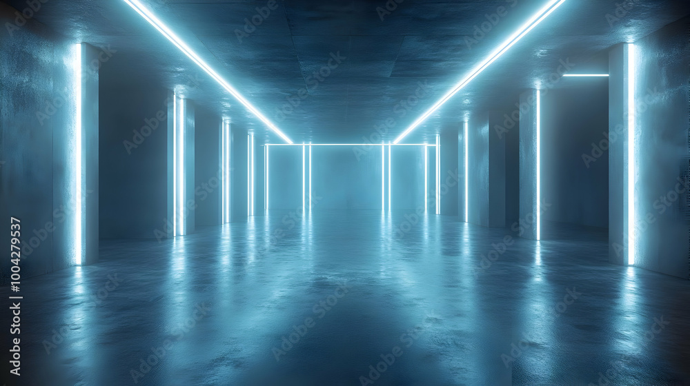 3D Render Abstract Blue Neon Lights Background 3D Render Abstract Blue Neon Lights Background