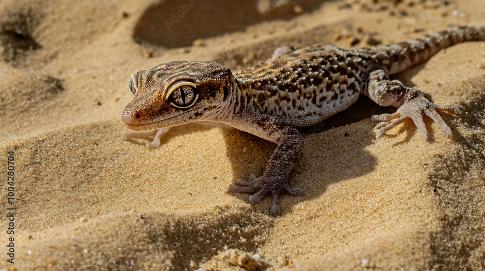 A spotted gecko blending in with the sand A spotted gecko blending in with the sand