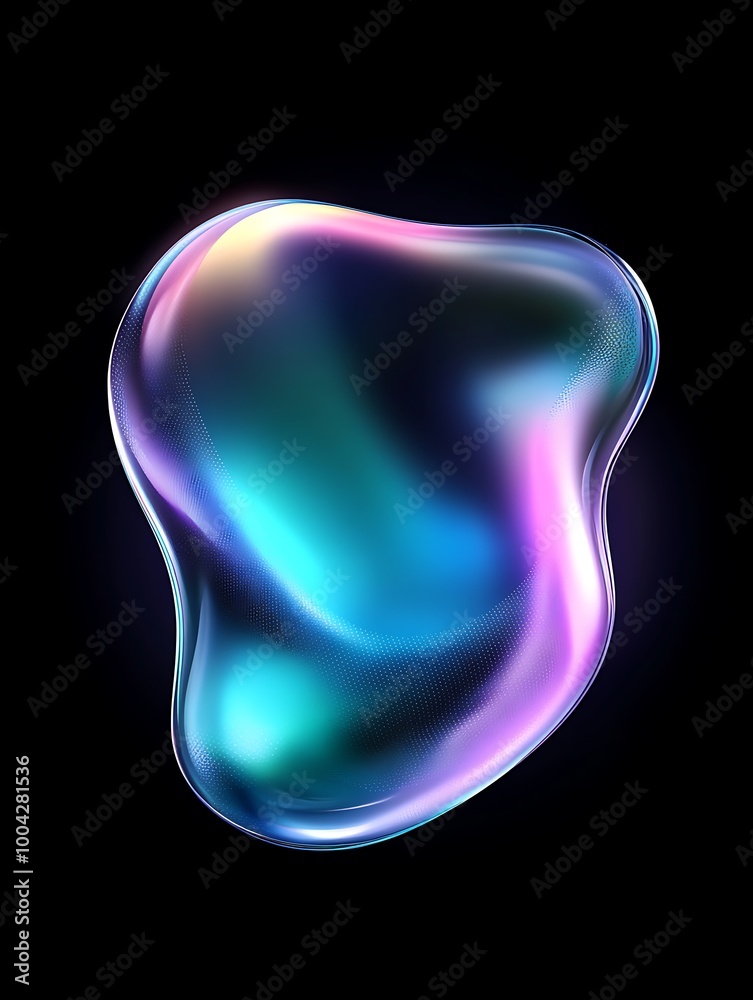Abstract fluid shape with iridescent colors on a black background. A minimalist poster in metallic and chrome gradient style. Abstract fluid shape with iridescent colors on a black background. A minimalist poster in metallic and chrome gradient style.