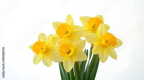 Yellow daffodils flowers isolated on white background