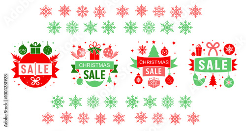 christmas sale layout design snowflakes baubles gifts on background, pattern card wrapping texture paper