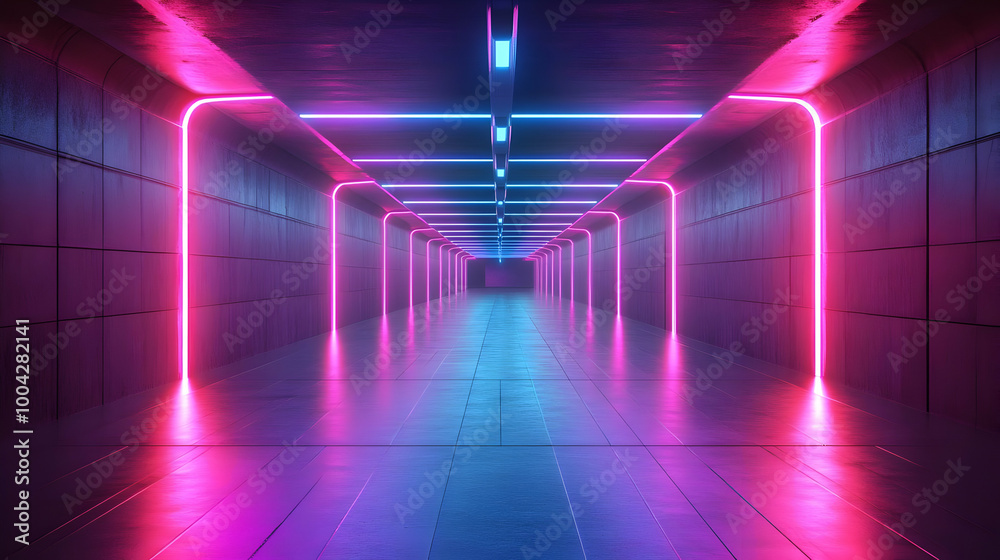 Neon Lights Tunnel 3D Render Neon Lights Tunnel 3D Render