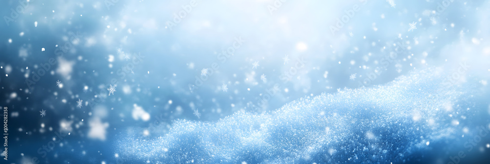 Abstract blue winter background with snow texture and falling snowflakes - Cold sunny winter landscape in Christmas season - Panorama with space Abstract blue winter background with snow texture and falling snowflakes - Cold sunny winter landscape in Christmas season - Panorama with space