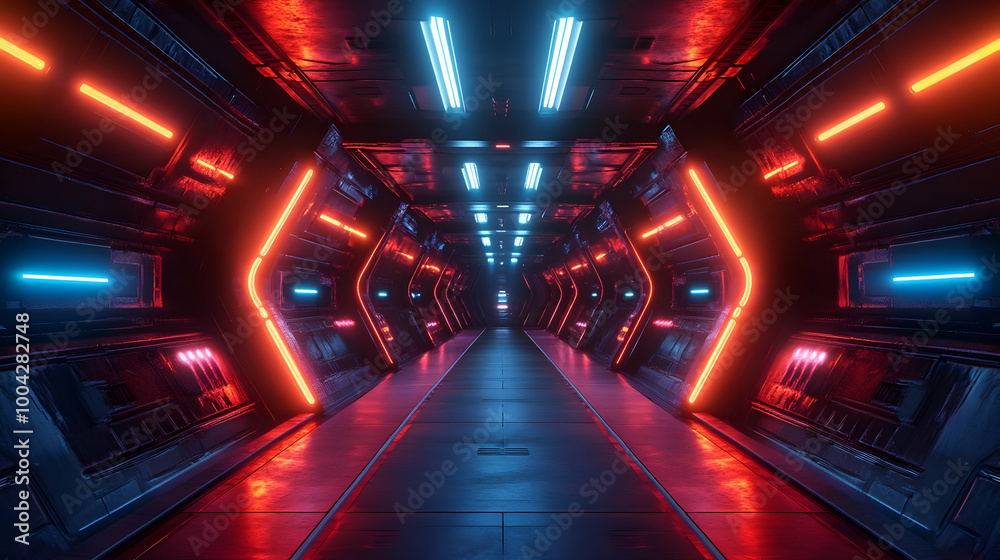Futuristic Corridor with Neon Lights 3D Illustration Futuristic Corridor with Neon Lights 3D Illustration