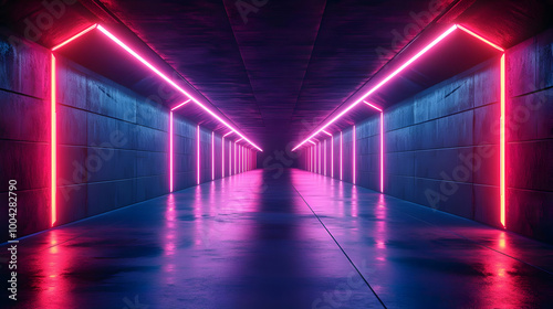 Neon Lights Tunnel 3D Illustration