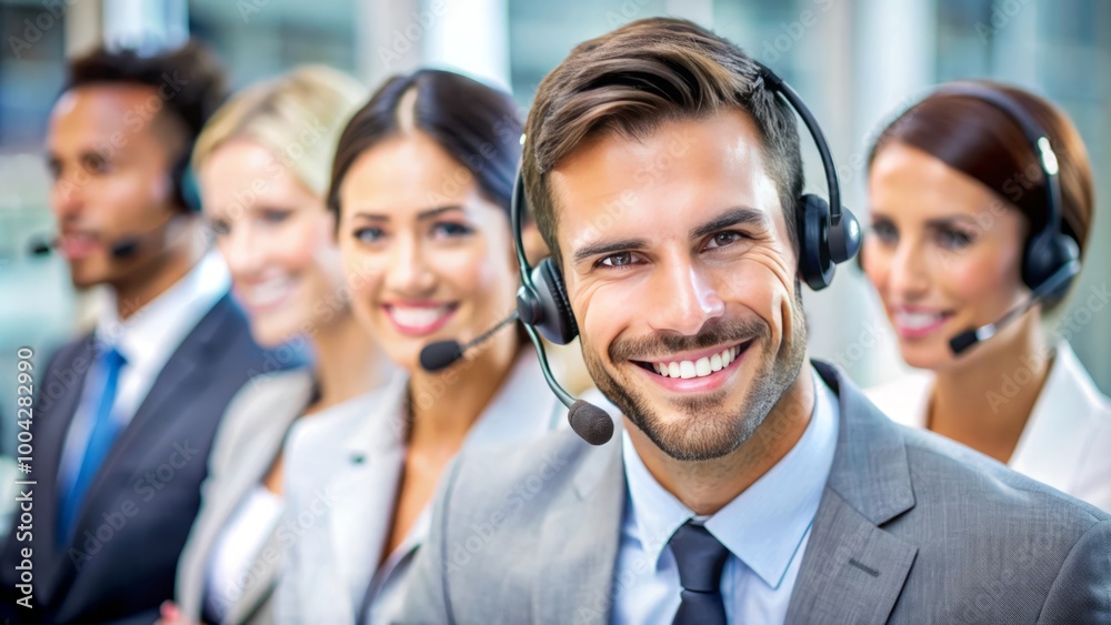 Portrait, call center and man consulting with headphones for customer service, help or telemarketing. Happy, confident and consultant agent talking with headset for support, sales or online advice Portrait, call center and man consulting with headphones for customer service, help or telemarketing. Happy, confident and consultant agent talking with headset for support, sales or online advice
