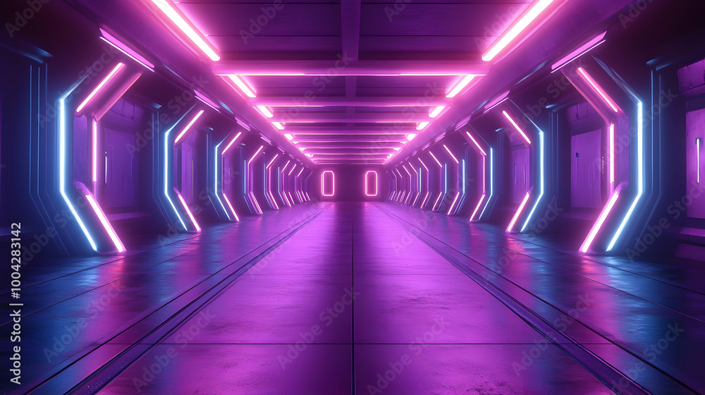 Futuristic Neon Corridor 3D Illustration Futuristic Neon Corridor 3D Illustration